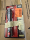 Box Lot of Assorted Items Including Husky 1200 Lumens Dual Power LED Rechargeable Focusing