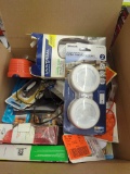 Box Lot of Assorted Items to Include, Hampton Bay Wireless push Button Black Finish Door Bell,