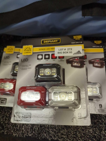 Lot of 3 Packs of Defiant 100 Lumens LED Headlight Combo (3-Pack), Appears to be New in Factory