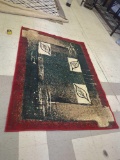 MACHINE MADE AREA RUG, RED, GREEN, AND CREAM, 62