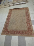 MACHINE MADE AREA RUG, NATURAL TAN WITH RED ACCENT, 62 3/4