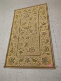 VINTAGE MACHINE MADE AREA RUG, GREEN, CREAM, BROWN, BLUE, 44 1/2