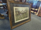 FRAMED AND DOUBLE MATTED HUNTSCENE PRINT, BY GD ROWLANDSON, 