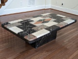 PIETRE DURA ITALIAN MOSAIC BLACK MARBLE COFFEE TABLE FROM THE 1970'S. SIMILAR ONE CURRENTLY ONLINE