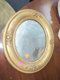Late 1800s Solid Wood Oval Mirror with Gesso Trim in Gold, Approximate Dimensions - 14