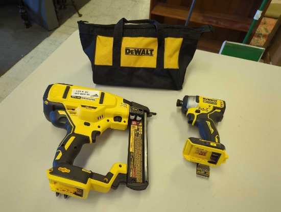 DeWalt lot including: -DEWALT 20V MAX XR Lithium-Ion Cordless 18-Gauge Narrow Crown Stapler (Tool