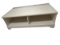 White Rectangular TV Stand with Shelves and Storage Compartments