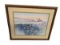 Watercolor Landscape Print of a House and Field of Flowers in Frame