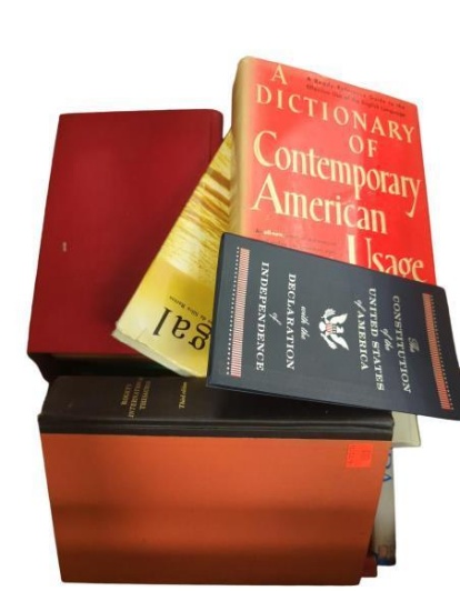 Assorted Collection of Reference Books Including 'A Dictionary of Contemporary American Usage',