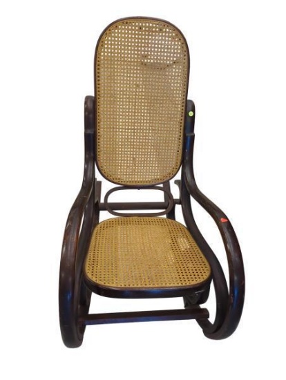 Mid-Century Modern Bentwood Rocking Chair with Wicker Seat and Back