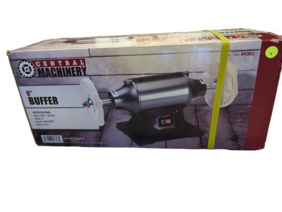 Central Machinery 6" Buffer - Model 94393 with 1/2 Horsepower Motor, Cast Iron Base, and Cloth