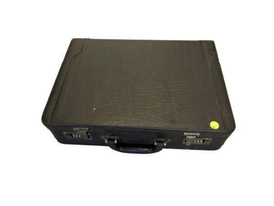 Black Leather Briefcase with Combination Lock and Handle