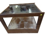 Mid-Century Modern Mahogany Glass Top Side Table with Storage Shelf