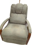 Green Recliner Chair with Wooden Armrests