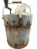 Antique Wooden Ice Cream Maker - Rustic Metal Handle and Weathered Finish