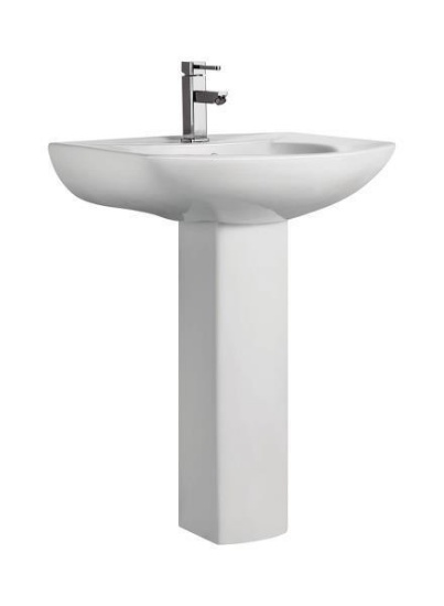 Modern White Ceramic Rectangular Chateau Pedestal Bathroom Vessel Sink with Round Single Faucet Hole