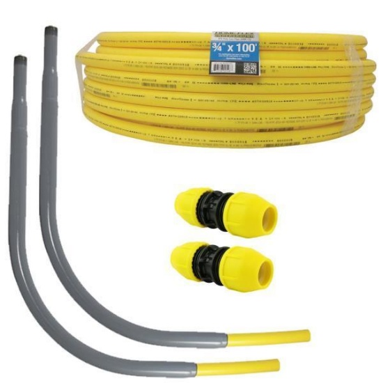Underground 3/4in IPS New Install Kit (1)3/4inx100ft Pipe, (2)3/4in Couplers, (2)3/4in Meter Risers,