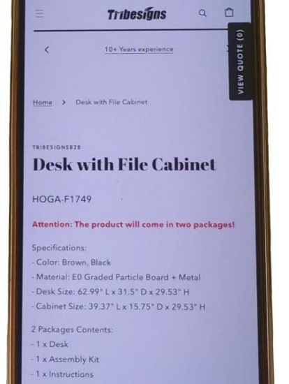 Tribesigns Desk with File Cabinet HOGA-F1749 - Brown and Black E0 Graded Particle Board and Metal