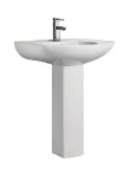 Modern White Ceramic Rectangular Chateau Pedestal Bathroom Vessel Sink with Round Single Faucet Hole