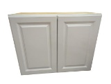 Modern White Cabinet with Two Paneled Doors and Wooden Top