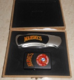 MARINES LIGHTER AND KNIFE NEW IN CASE ALL ITEMS ARE SOLD AS IS, WHERE IS, WITH NO GUARANTEE OR
