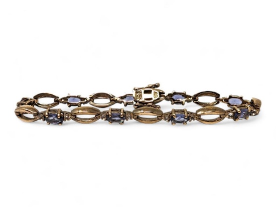 BEAUTIFUL .925 STERLING SILVER GOLD VERMEIL OVAL LINK BRACELET DETAILED WITH OVAL CUT PRONG SET