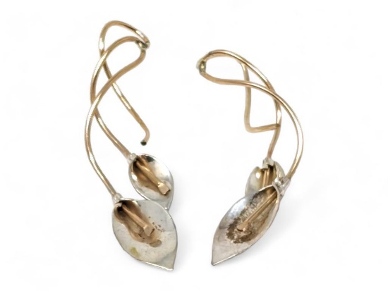 MARK STEEL BRAND DOUBLE TAKE LILY SPIRAL EARRINGS IN GOLD FILLED & .925 STERLING SILVER. THE PAIR
