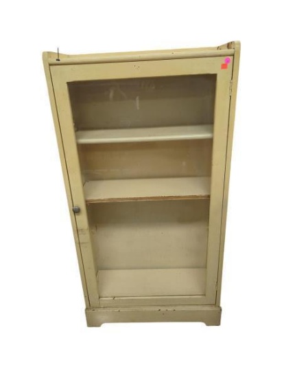 3 Shelf Glass Door Yellow Painted Cabinet 26 in x 10.5 in x 50 in