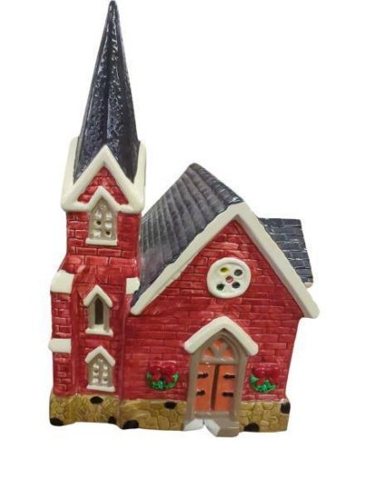 Yuletide Ceramic Light Up Christmas Church Figurine 5 in x 6 in x 9 in