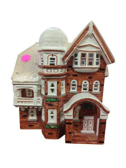 Yuletide German Victorian House 1988 Ceramic Light Up Christmas House 7.5 in x 6.5 in x 9 in
