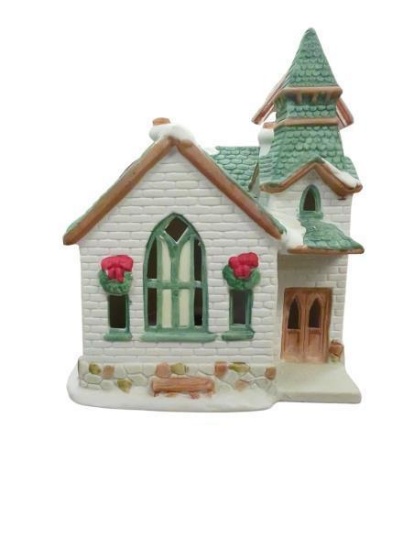 1990 Ceramic Light Up Christmas Southwick Church 6in x 5.75in x 6.5in