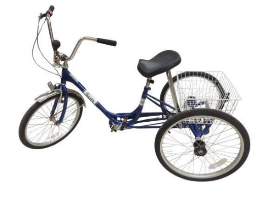 Agee's Sun Traditional 3 Wheel Tricycle in Blue, Silver, and Black with Metal Back Basket