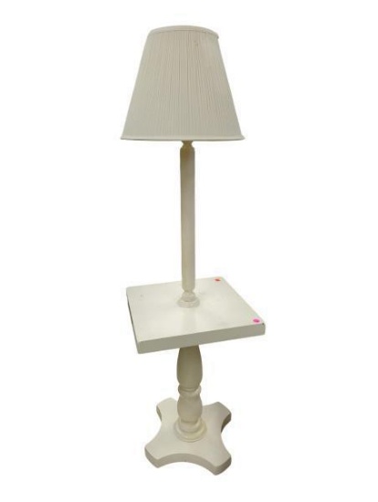 White Wooden Floor Lamp with Shelf and Tapered Shade - 15 in x 15 in x 54 in