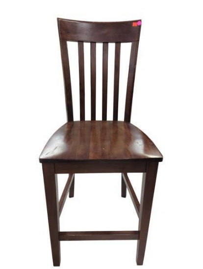Mahogany Wooden Bar Stool with Slatted Backrest 17 in x 17 in x 43 in