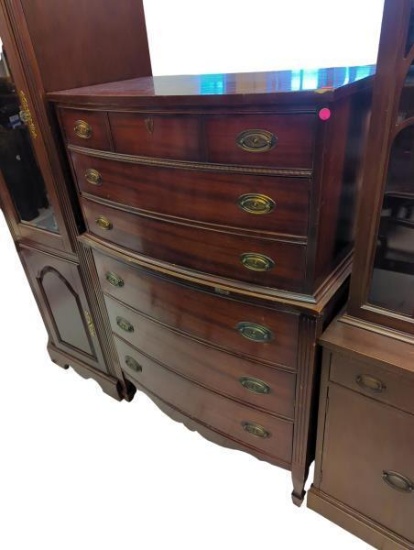 Dixie Mahogany Bow Front Dresser with Gold Handles 34 in x 19 in x 59 in