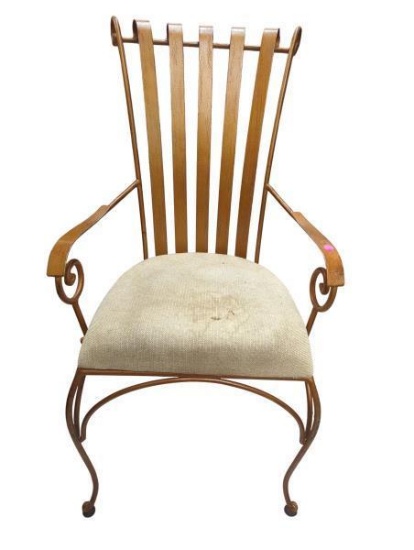 Cast Iron Armchair with Beige Cushion 22 in x 18 in x 39 in