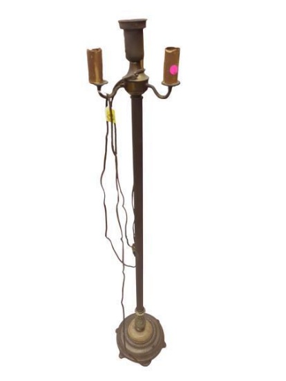 Vintage 4 Light Floor Lamp with Marble Accent, Metal Pole and Candle Holders, 56 Inches Tall