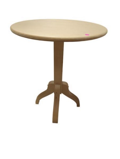 Round Blonde Wooden Pedestal Side Table 21 in x 27 in with Pink Sticker Mark