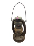 Hercules Vintage Kerosene Lantern 12 Inches Tall - Rustic Black Metal with Pink Sticker