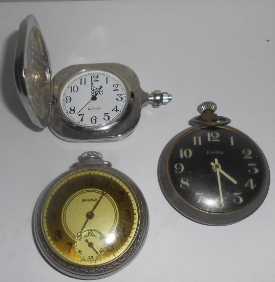 LOT OF THREE VINTAGE POCKET WATCHES ALL ITEMS ARE SOLD AS IS, WHERE IS, WITH NO GUARANTEE OR
