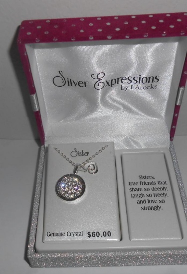 BEAUTIFUL SILVER WITH CRYSTAL SISTER NECKLACE ALL ITEMS ARE SOLD AS IS, WHERE IS, WITH NO GUARANTEE