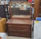 Wooden Dresser with Mirror and Brass Hardware