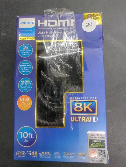 Philips 8K Ultra HD HDMI Cable, 10 ft, Open Box