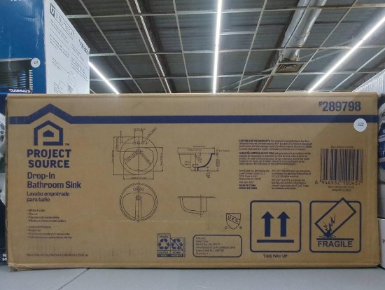 Project Source Drop-In Bathroom Sink, Open Box