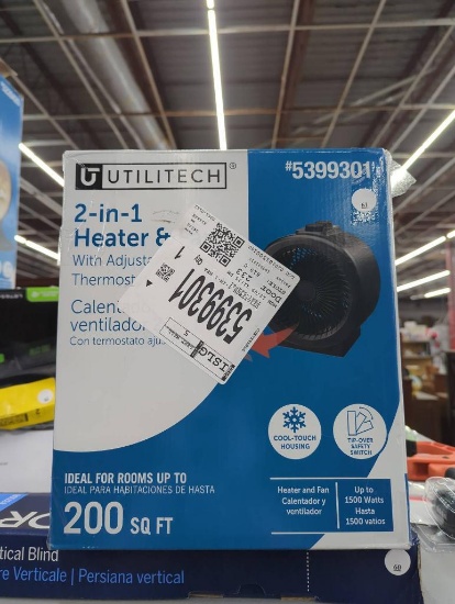 Utilitech 2-in-1 Heater & Fan with Adjustable Thermostat, Open Box
