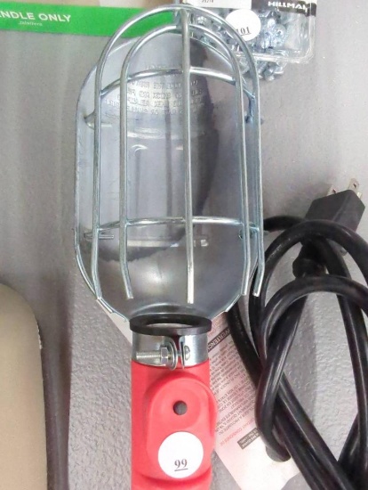 Handheld Utility Work Light with Red Handle and Metal Cage