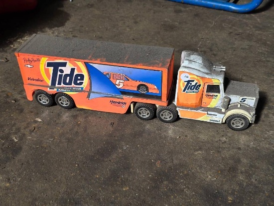 BuddyL 1992 Plastic Tractor Trailer and Truck with Tide Racing Graphics