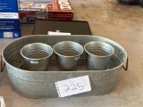 Galvanized Metal Tray with Three Matching Buckets