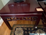 Wooden Side Table With Carved Apron, 26 x 26 x 22.5 Inches