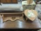 Two Wooden Items: Wall Shelf and Heart Shaped Stool